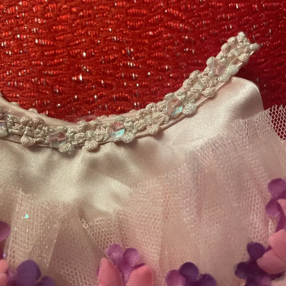 Build a Bear Pink White Flower Girl Dress Wand Shoes